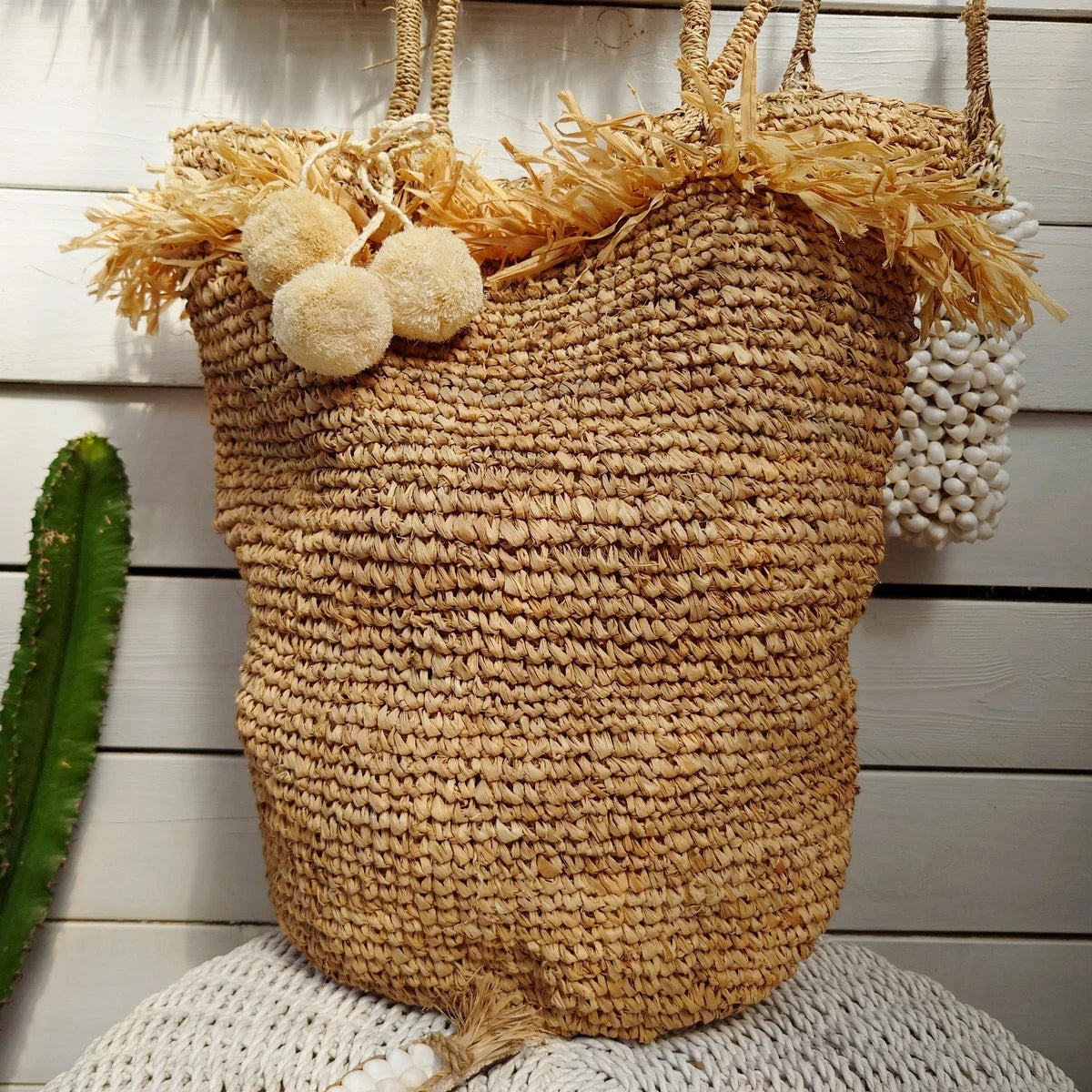 Borsa in rafia Zarra con frange