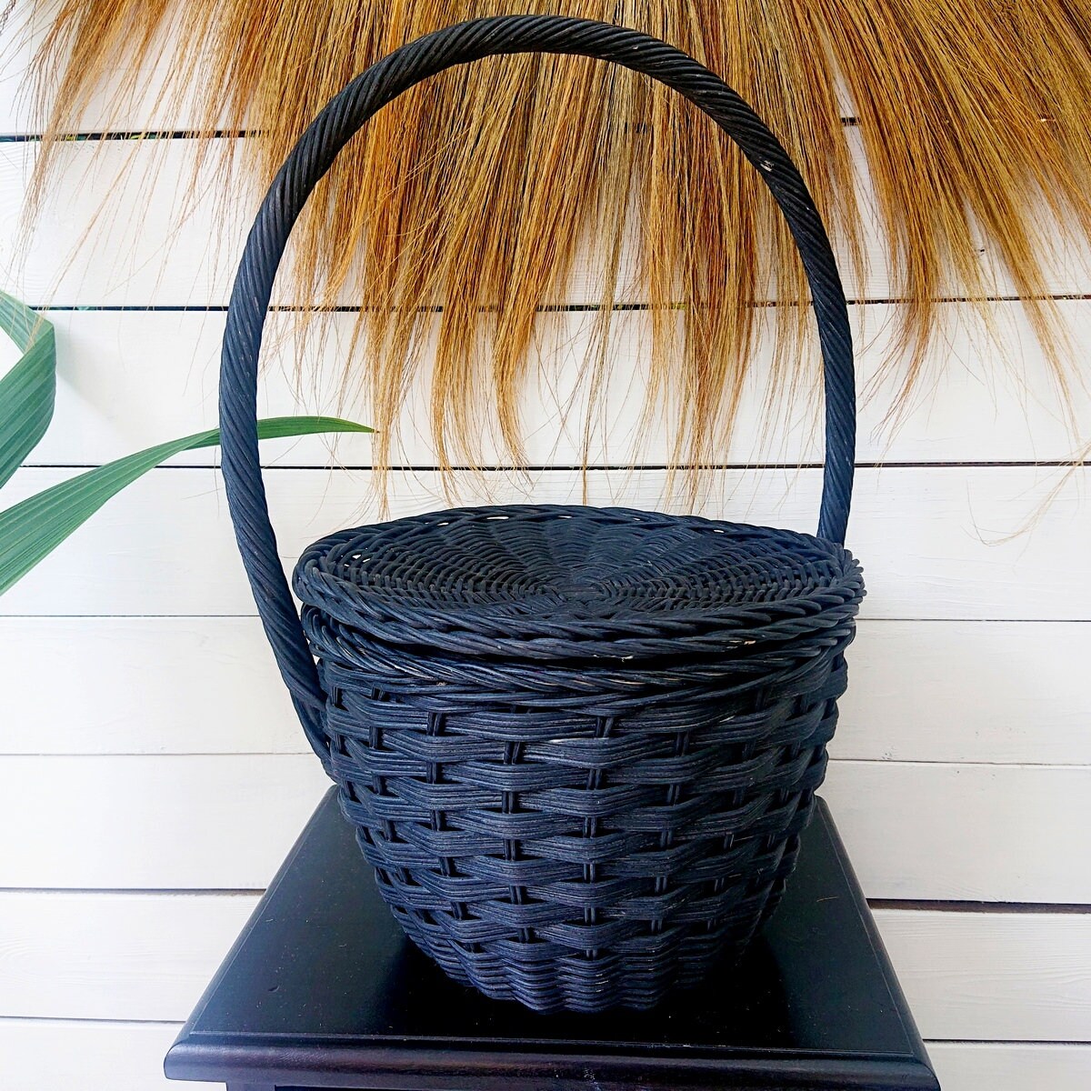 Panier en Osier Naturel Noir