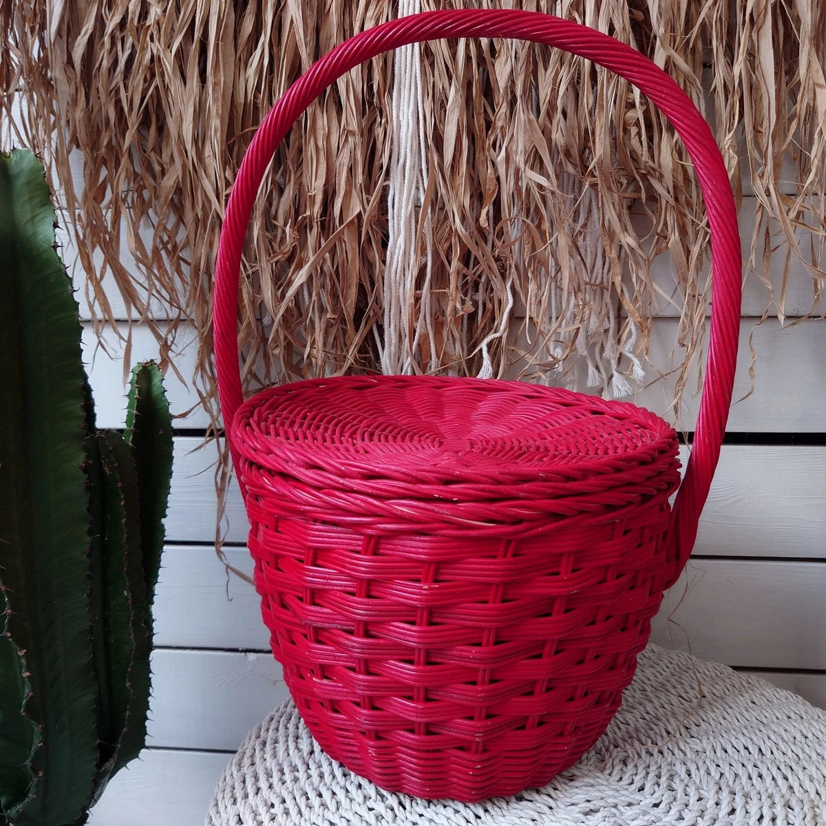 Panier en Osier Naturel Rouge
