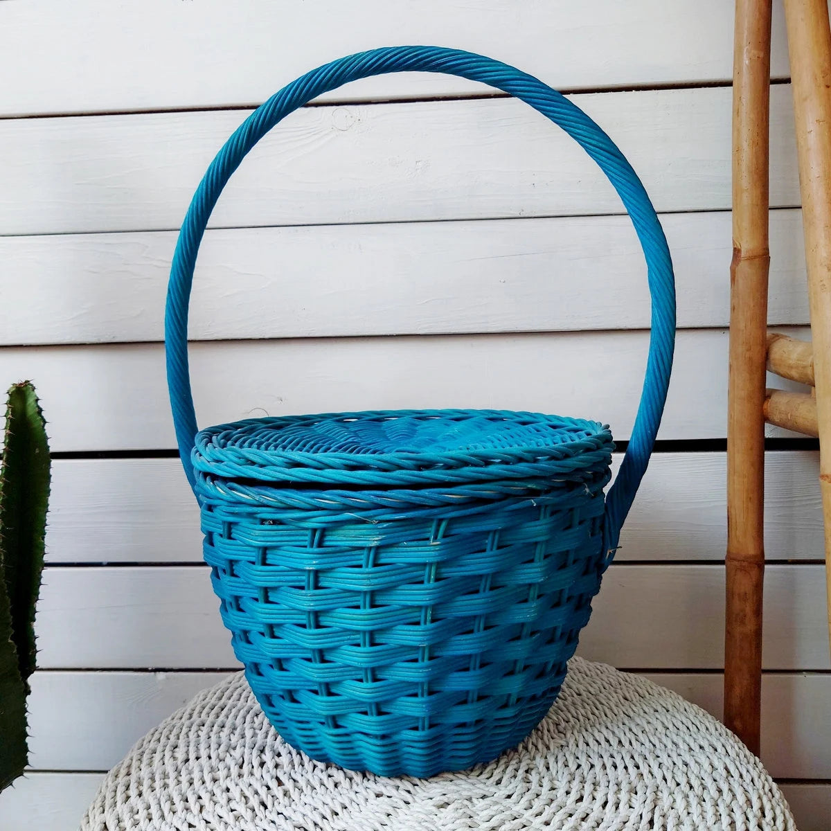 Panier en Osier Naturel Turquoise