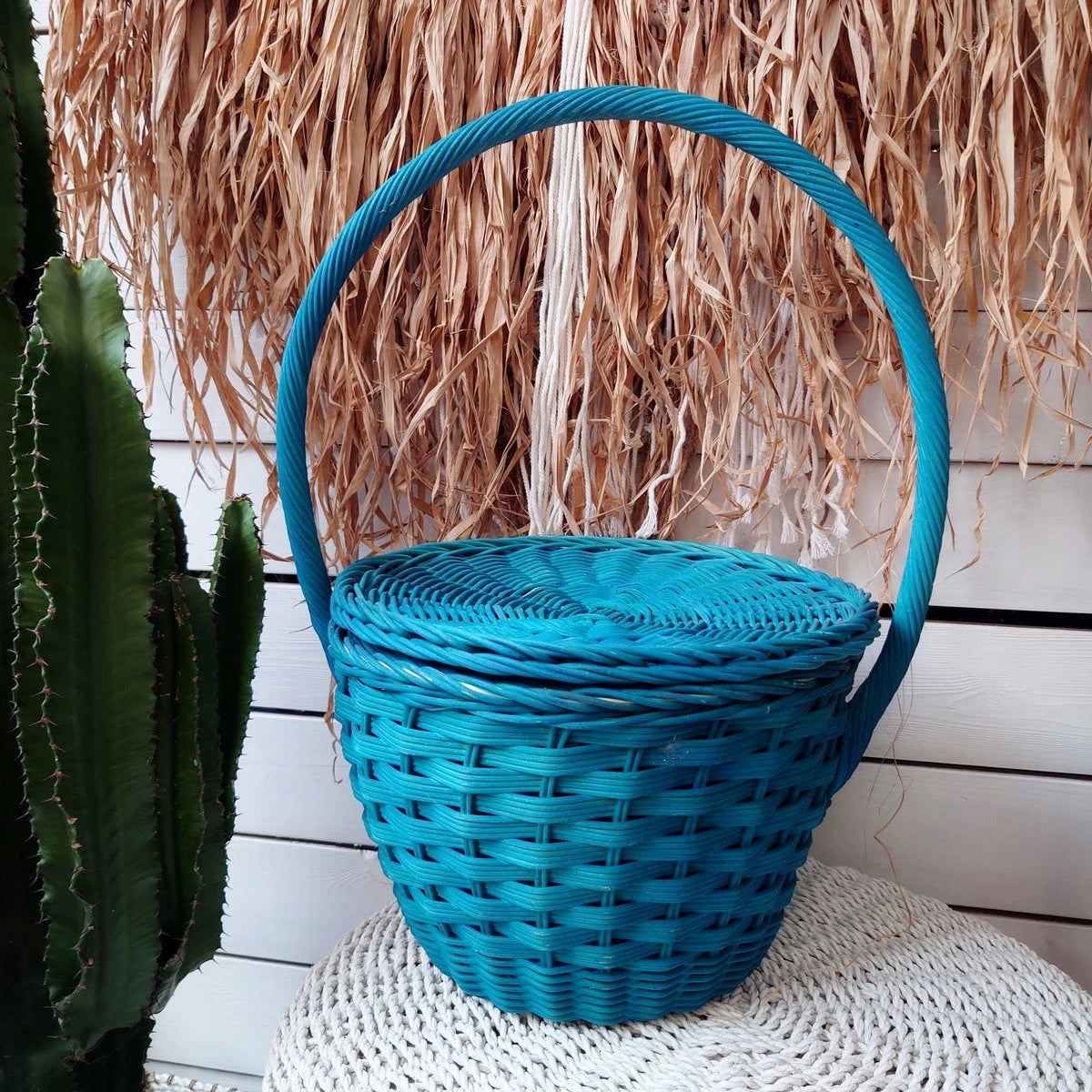 Panier en Osier Naturel Turquoise
