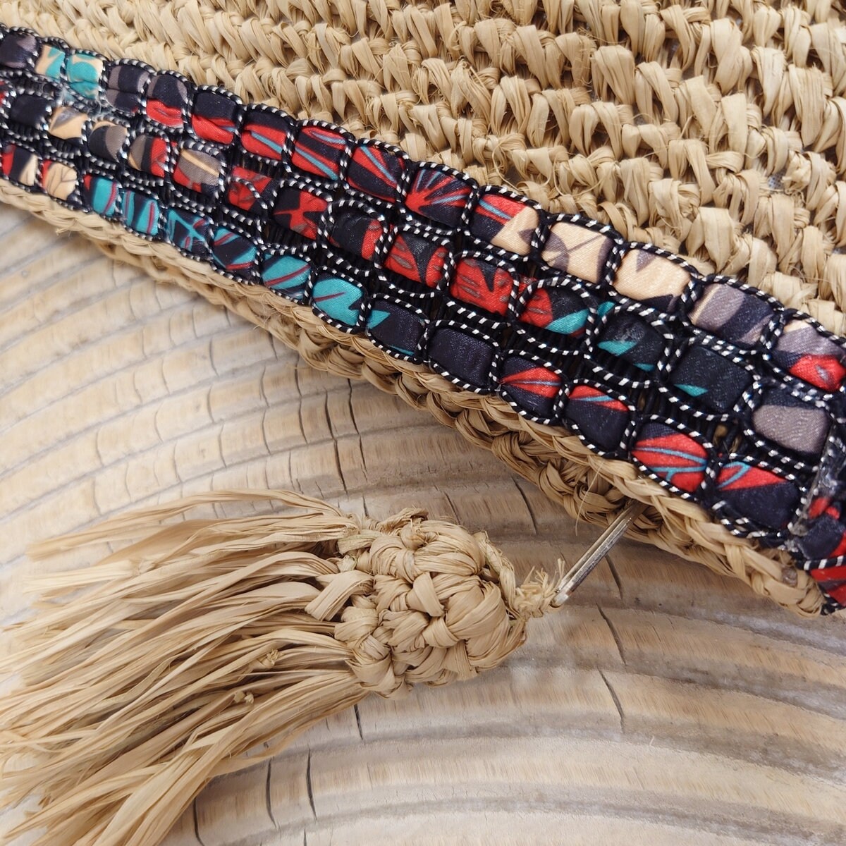 Petite pochette en Raphia Beige avec Galon – Collection Bona