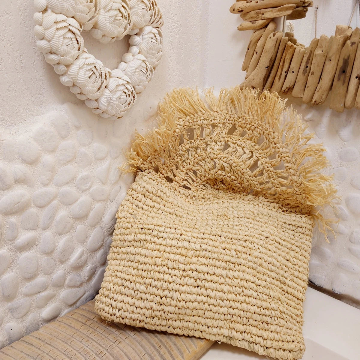 Sacchetto in rafia beige chiaro - Collezione Bona
