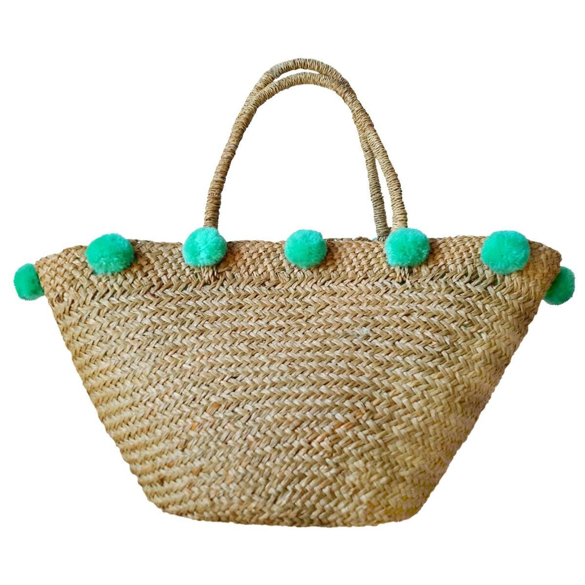 Türkisfarbener Strandkorb mit Pompoms – Bona-Kollektion