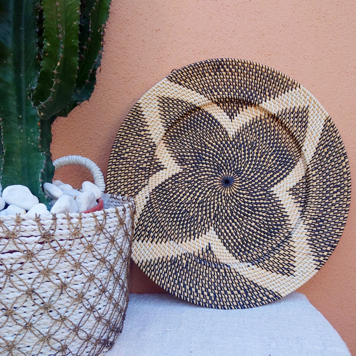Vassoio rotondo in rattan