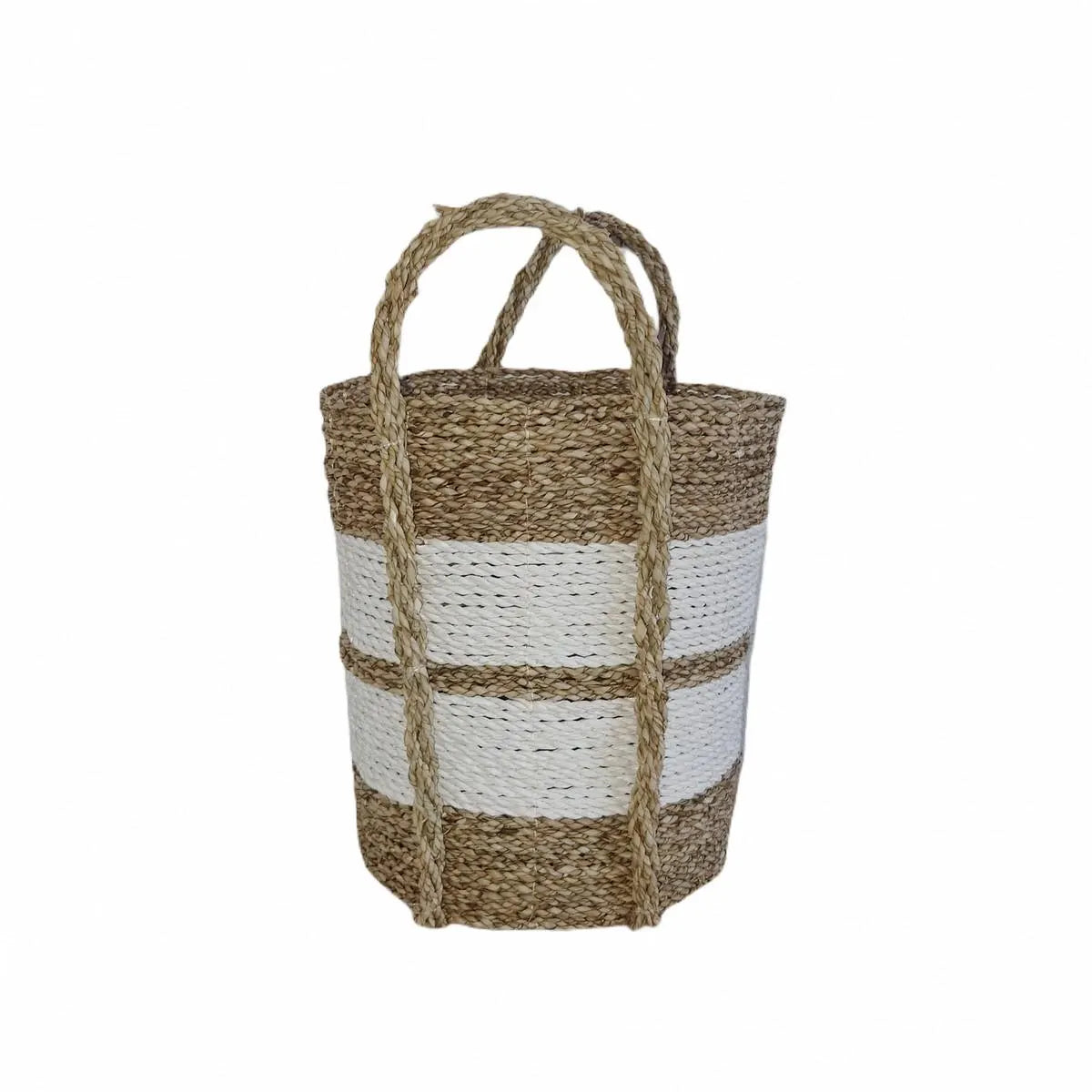 Panier en jonc de mer, Blanc/Beige