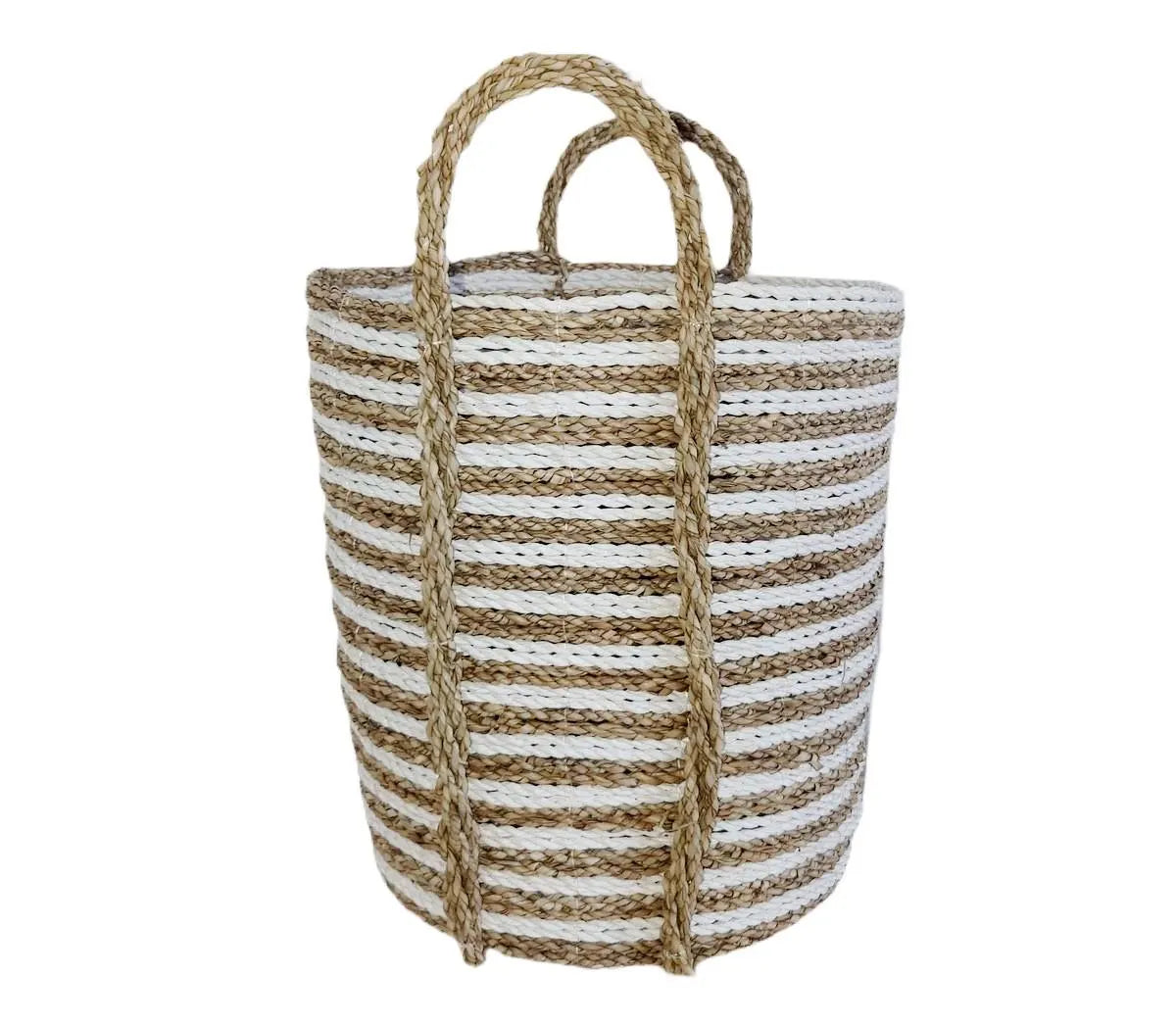 Panier en jonc de mer, Blanc/Beige