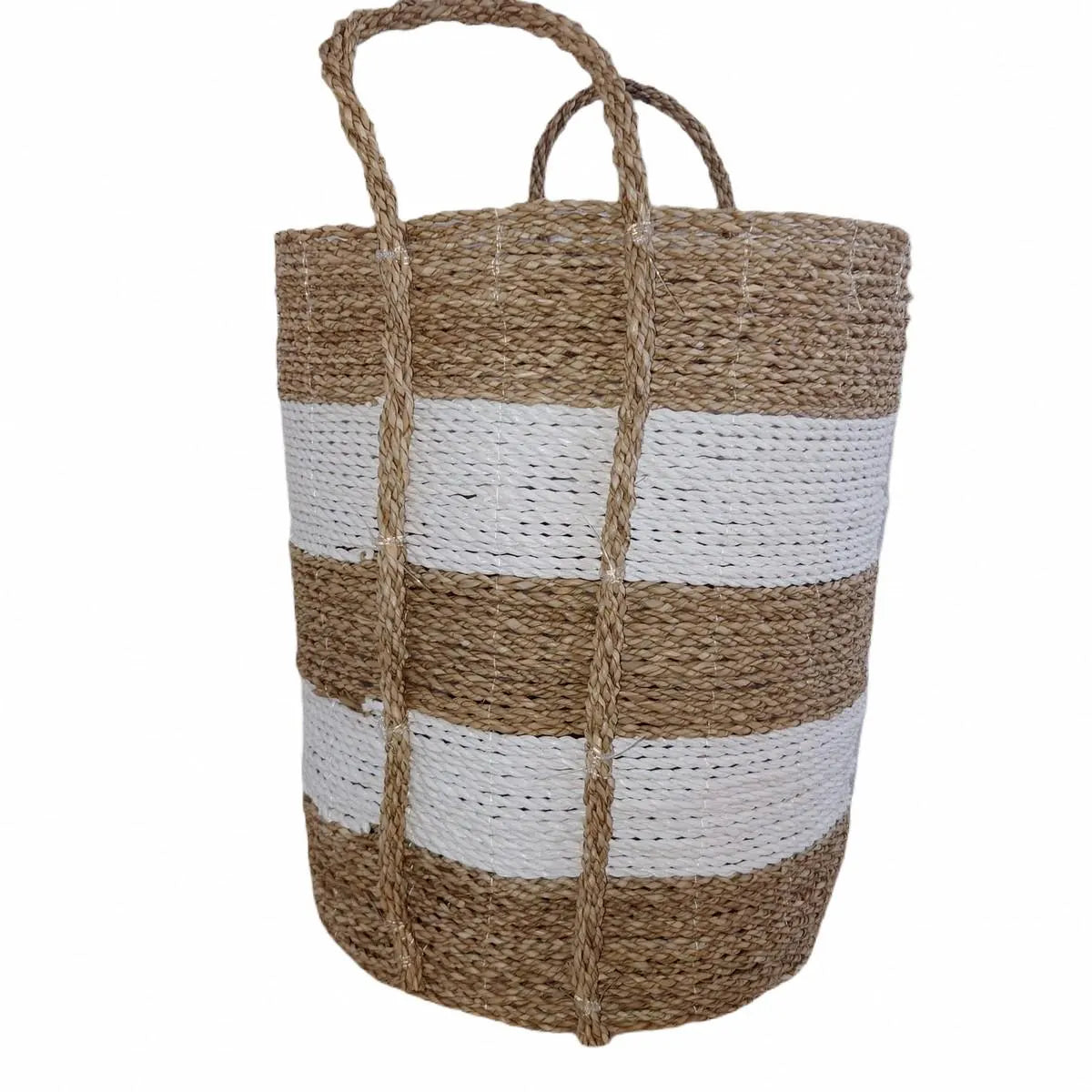 Panier en jonc de mer, Blanc/Beige
