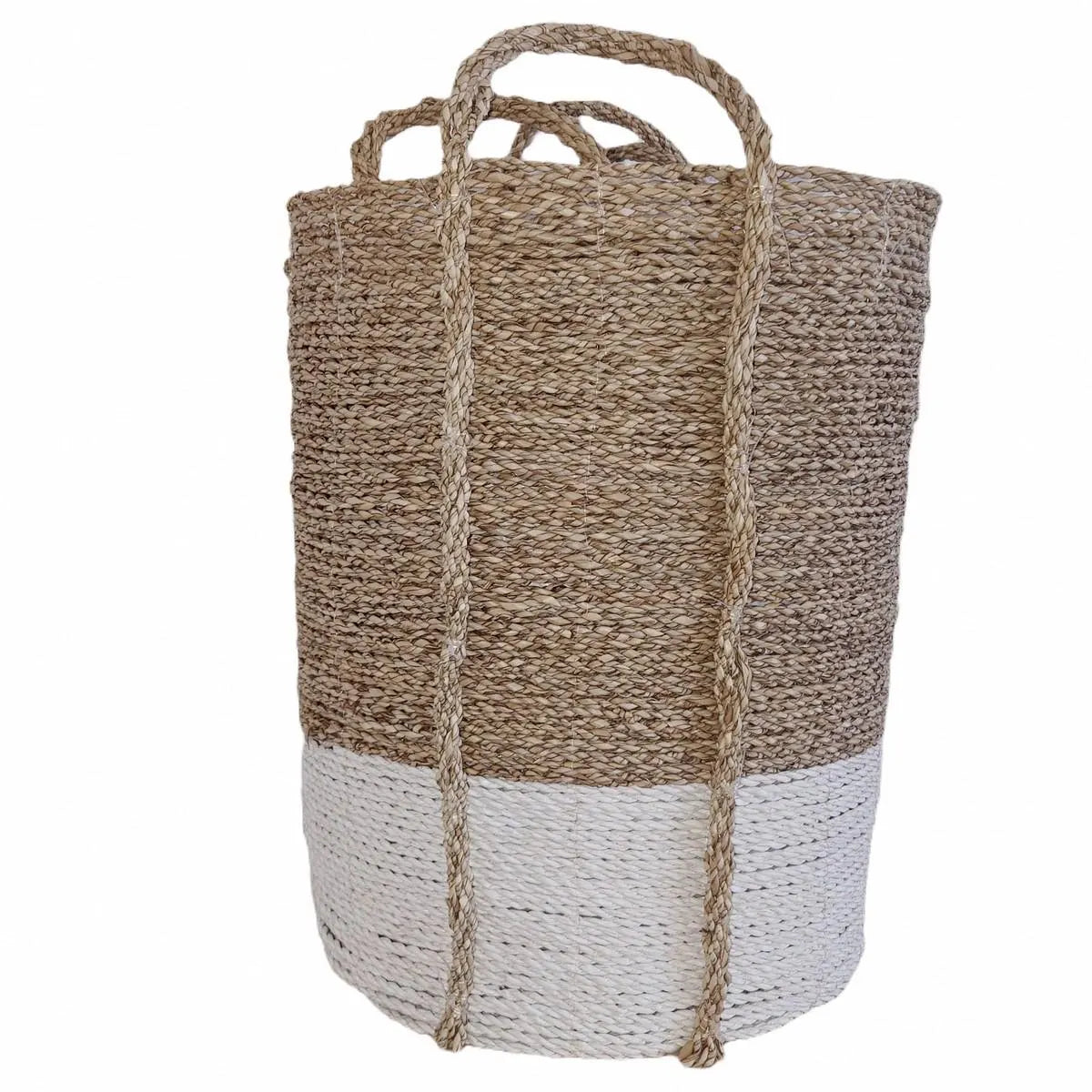 Panier en jonc de mer, Blanc/Beige