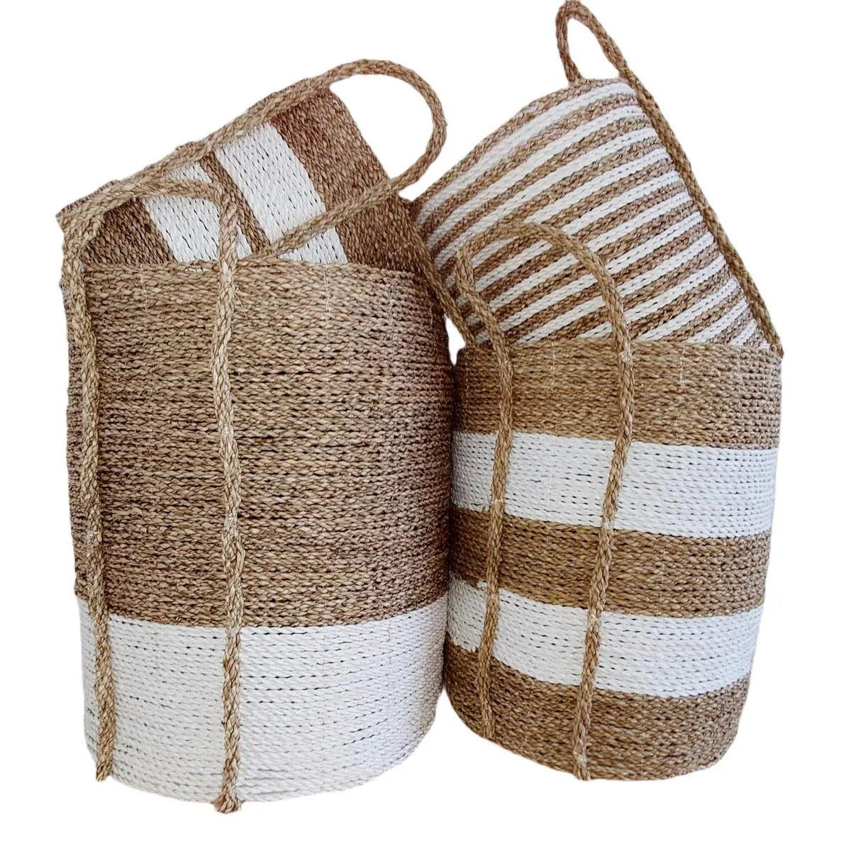 Panier en jonc de mer, Blanc/Beige