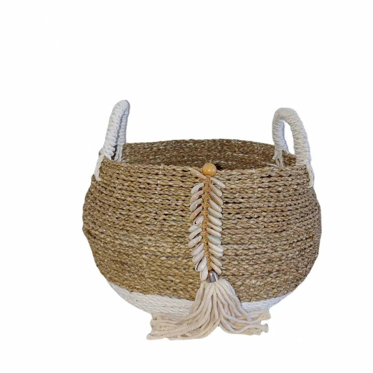 Panier rond en jonc de mer, Blanc/Beige