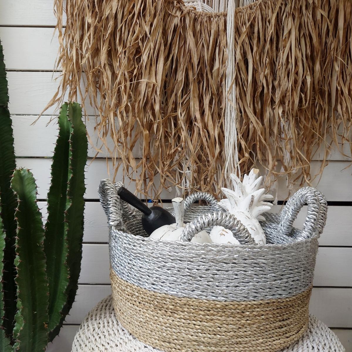 Paniers en Jonc de Mer, Beige et Argent
