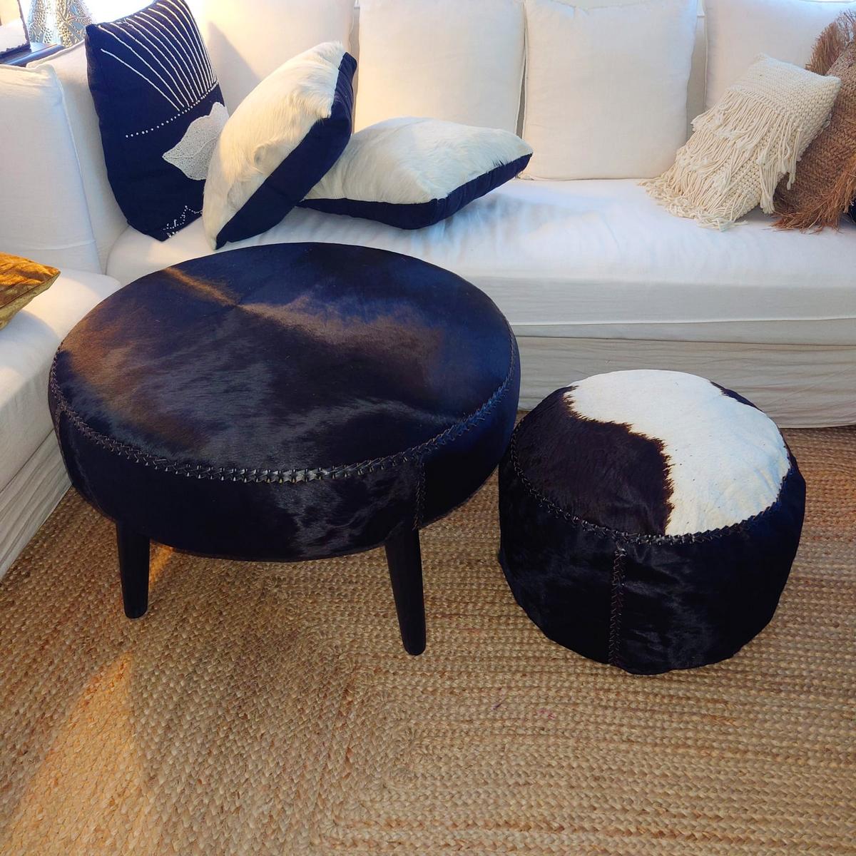 Table basse ronde en peau de vache