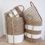 Panier en jonc de mer, Blanc/Beige - XS