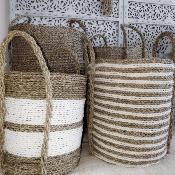 Panier en jonc de mer, Blanc/Beige - XS