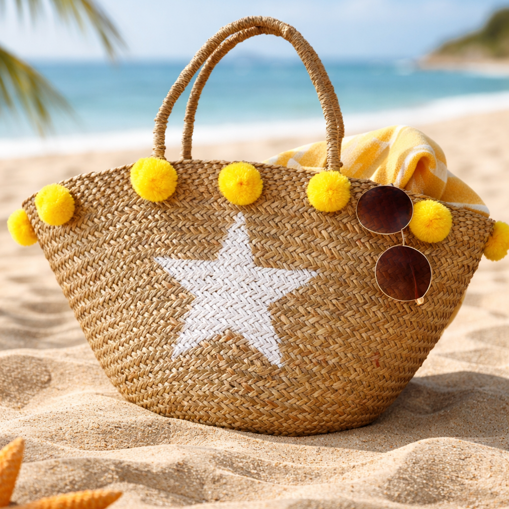 Strandkorb mit gelben Pompons – Star Collection
