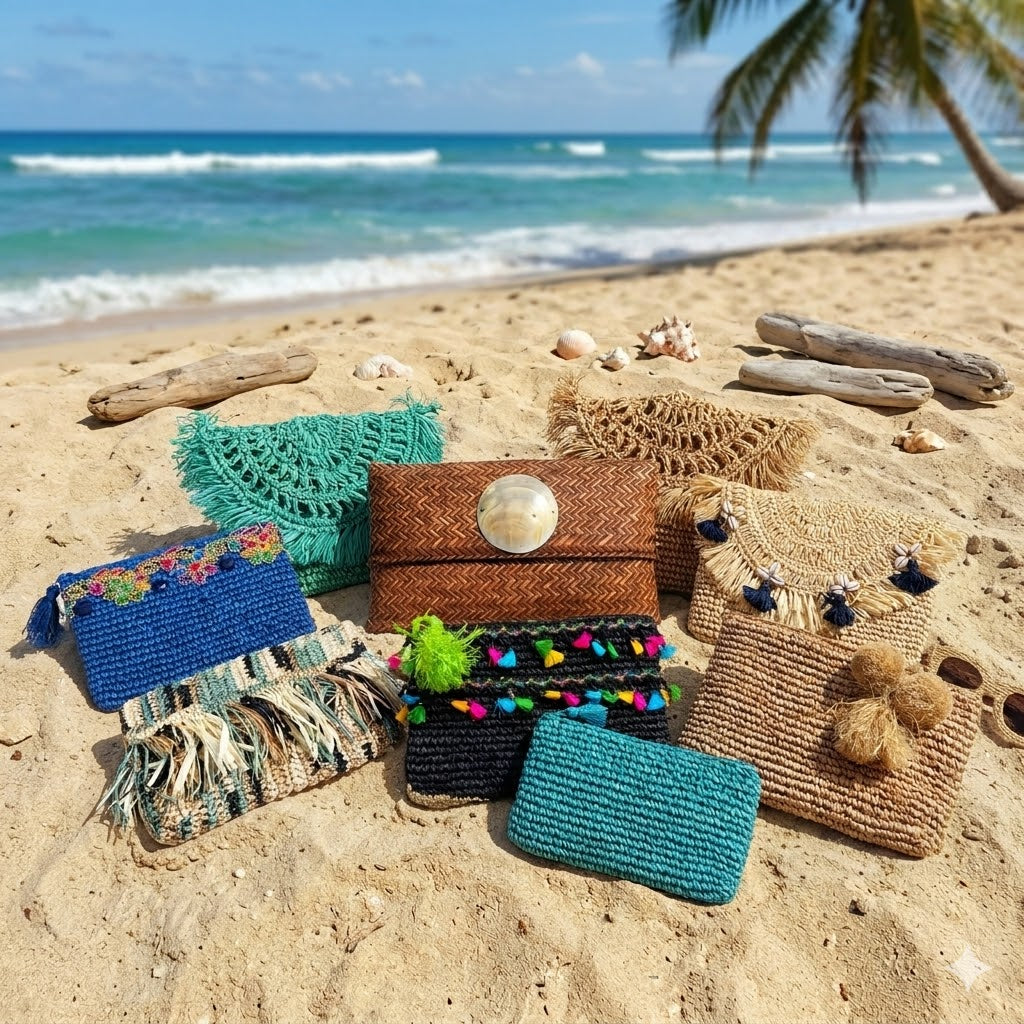 Pochette en Raphia Turquoise - Collection Bona
