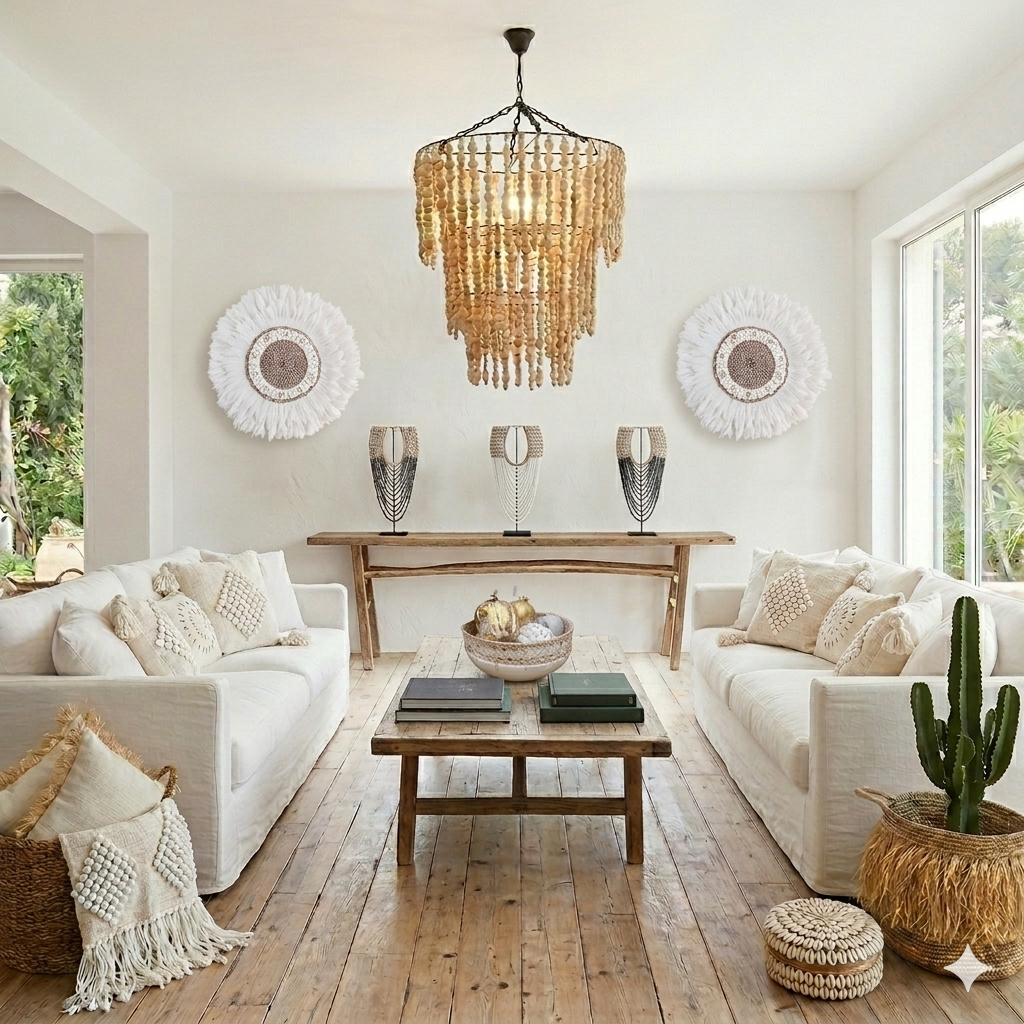 Lustre - suspension "Mona" en perles de bois