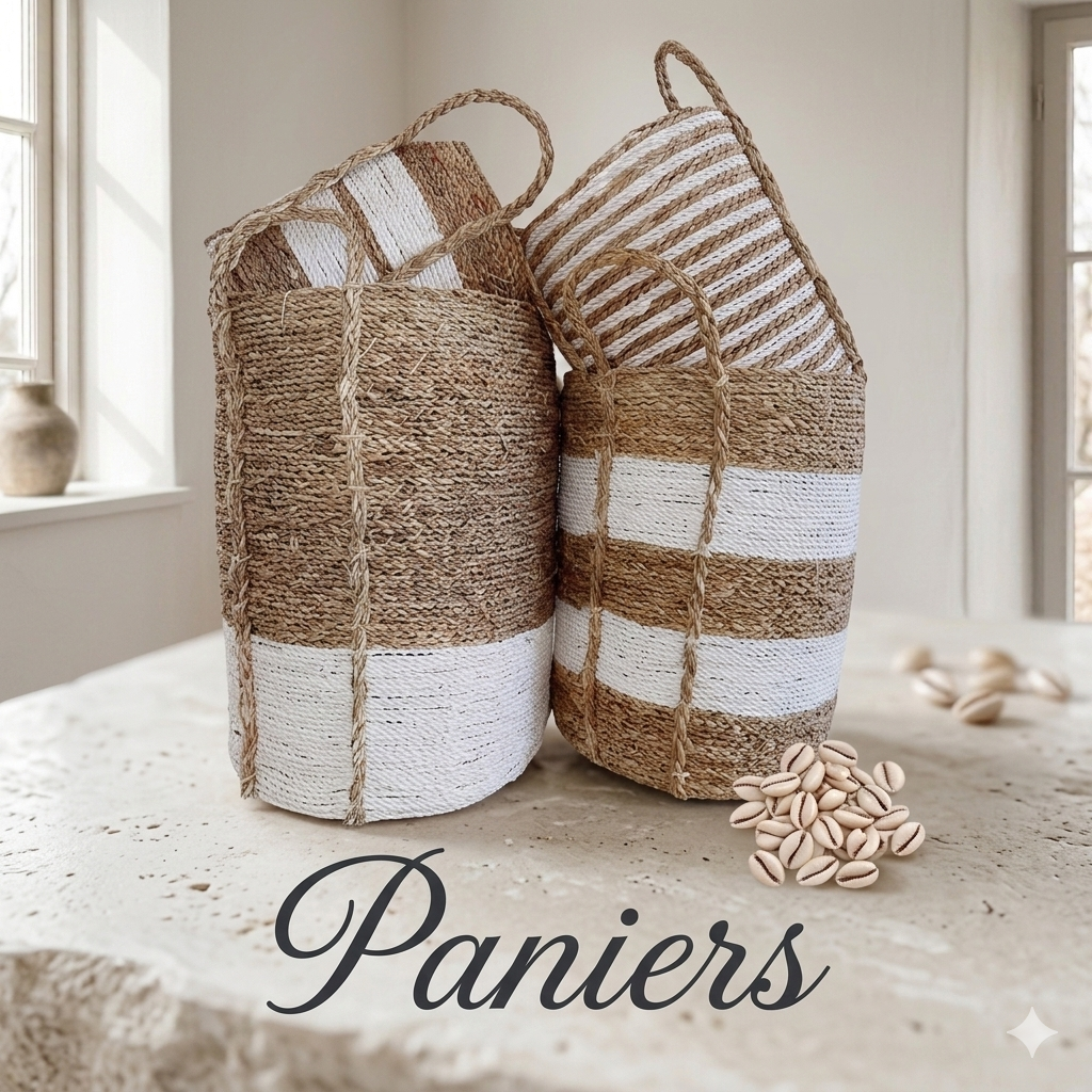Cesta de Junco de Mar Blanco/Beige 🌿
