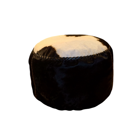 Pouf rond en peau de vache