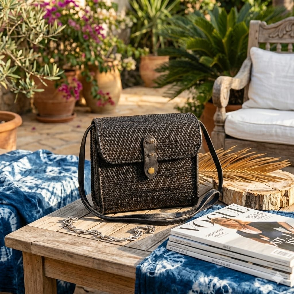 Bolso Hobo de Ratán Negro