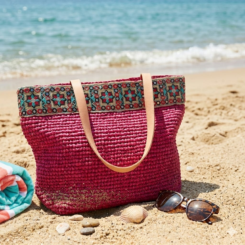 Bolso de Rafia Rojo Bordado - Colección Franca