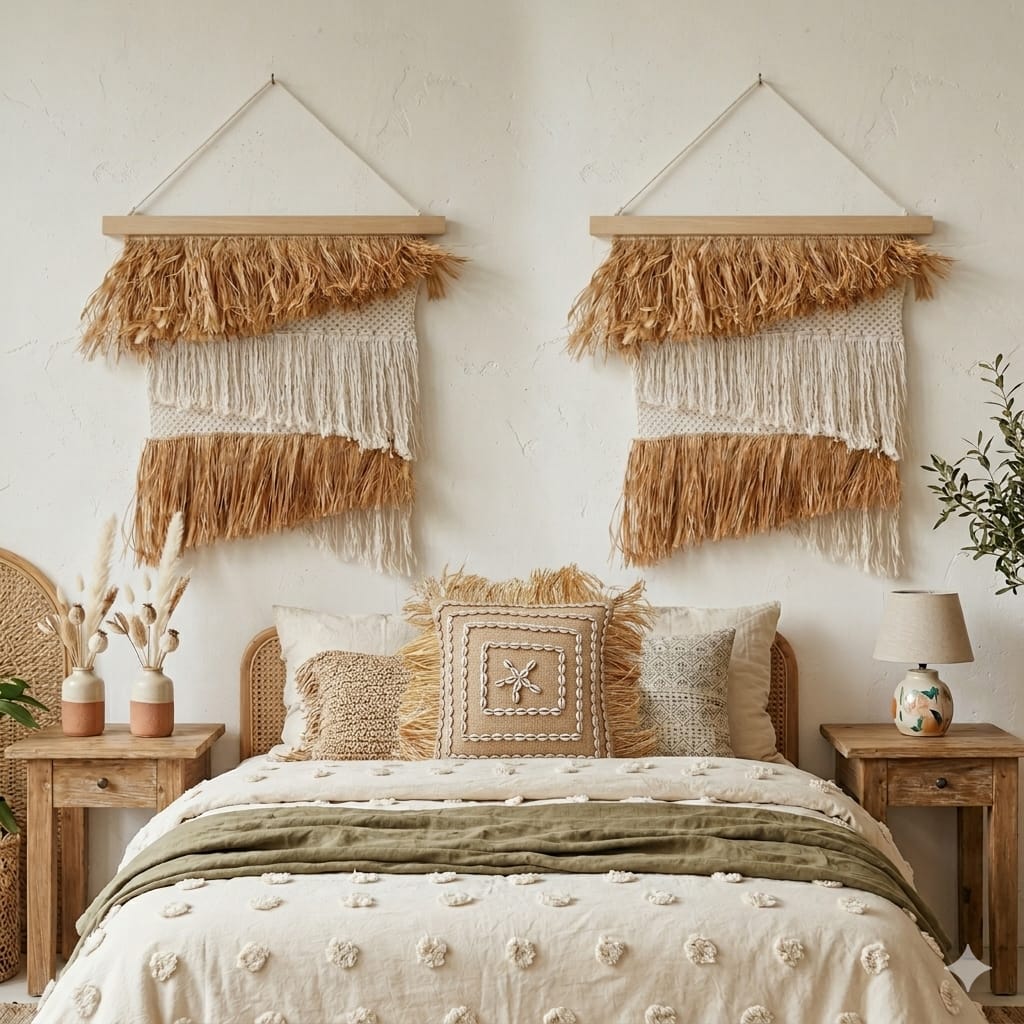 Tenture Murale en Raphia et Macramé 90x85cm