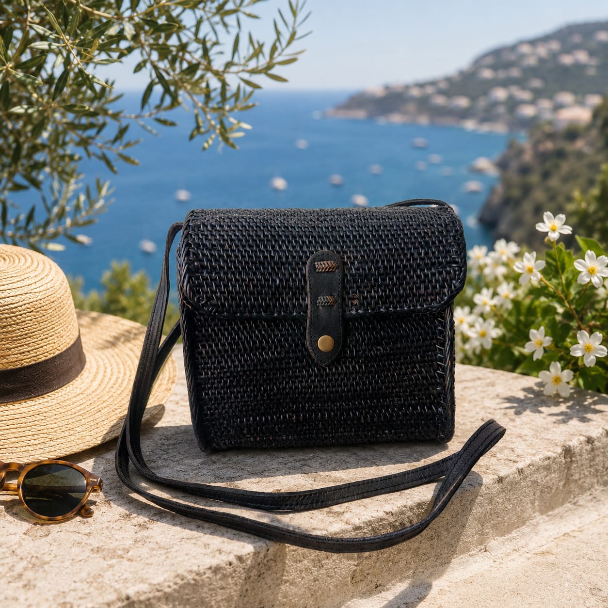 Bolso Hobo de Ratán Negro