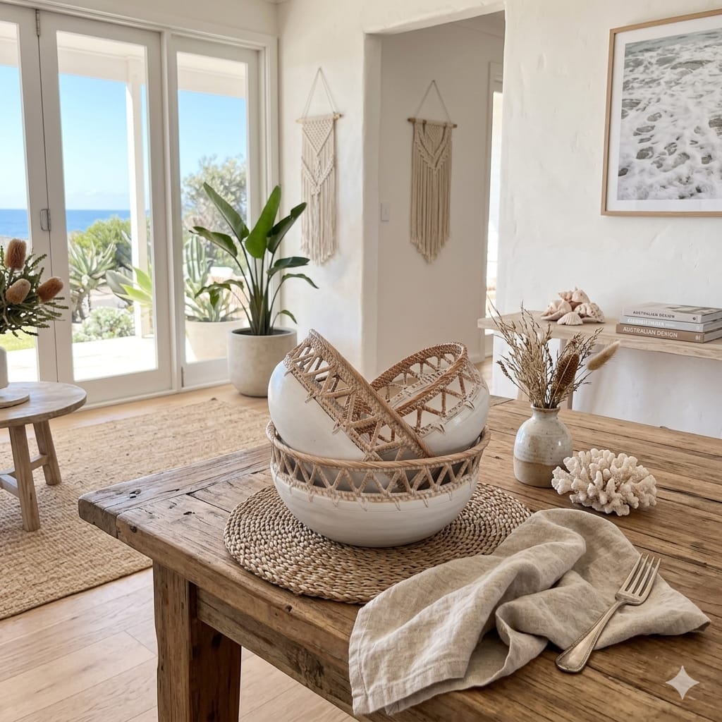 Ciotola Boho in legno e rattan