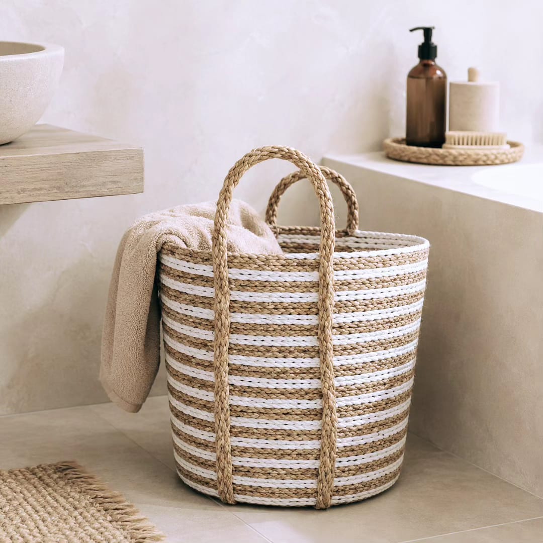 Cesta de Junco de Mar Blanco/Beige 🌿