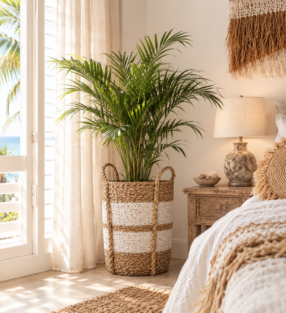Cesta de Junco de Mar Blanco/Beige 🌿
