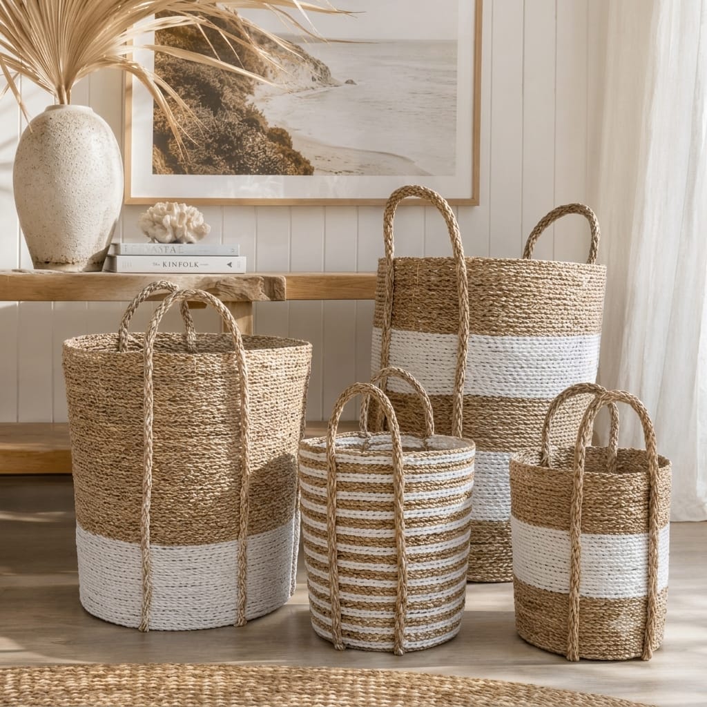 Cesta de Junco de Mar Blanco/Beige 🌿