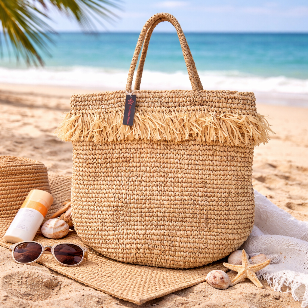 Bolso Zarra de Rafia con Flecos