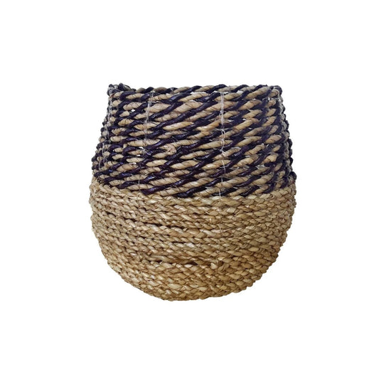 Kleiner Topf aus Seegras, beige/schwarz