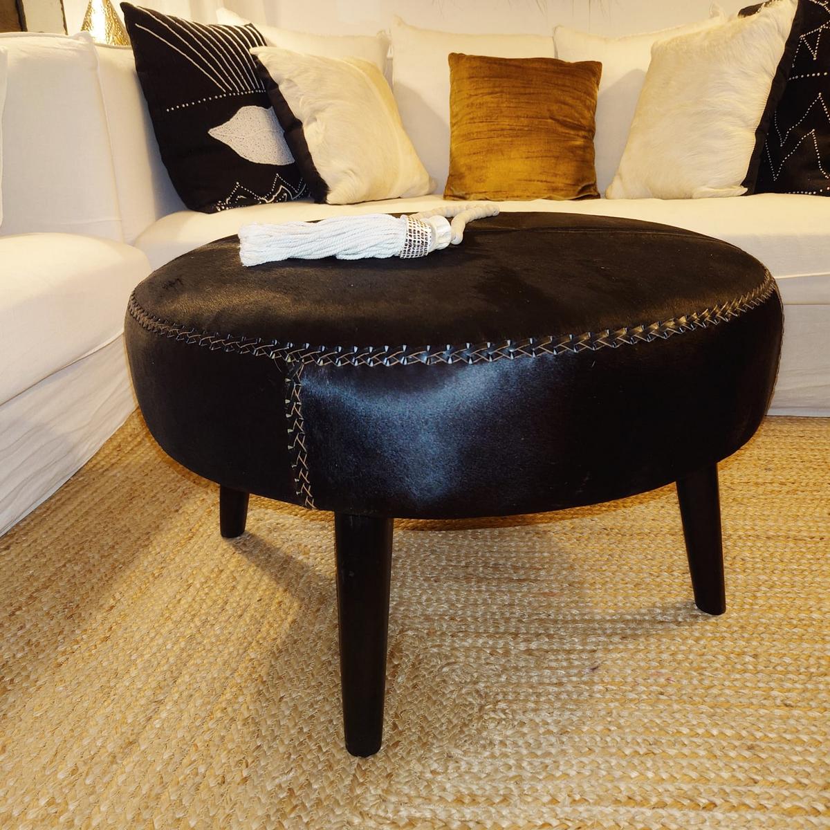 Table basse ronde en peau de vache