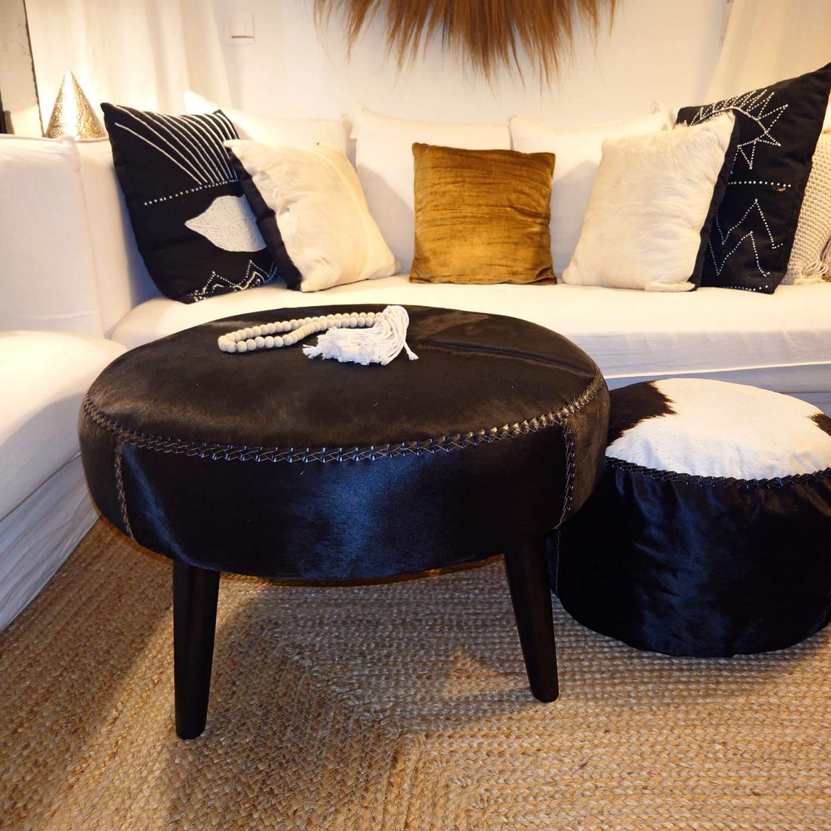 Table basse ronde en peau de vache